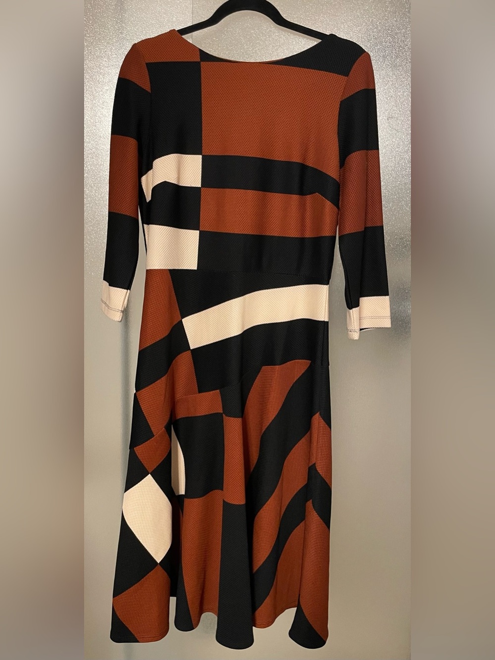 Danny & Nicole Rust, Black & Cream Geometric Midi Dress